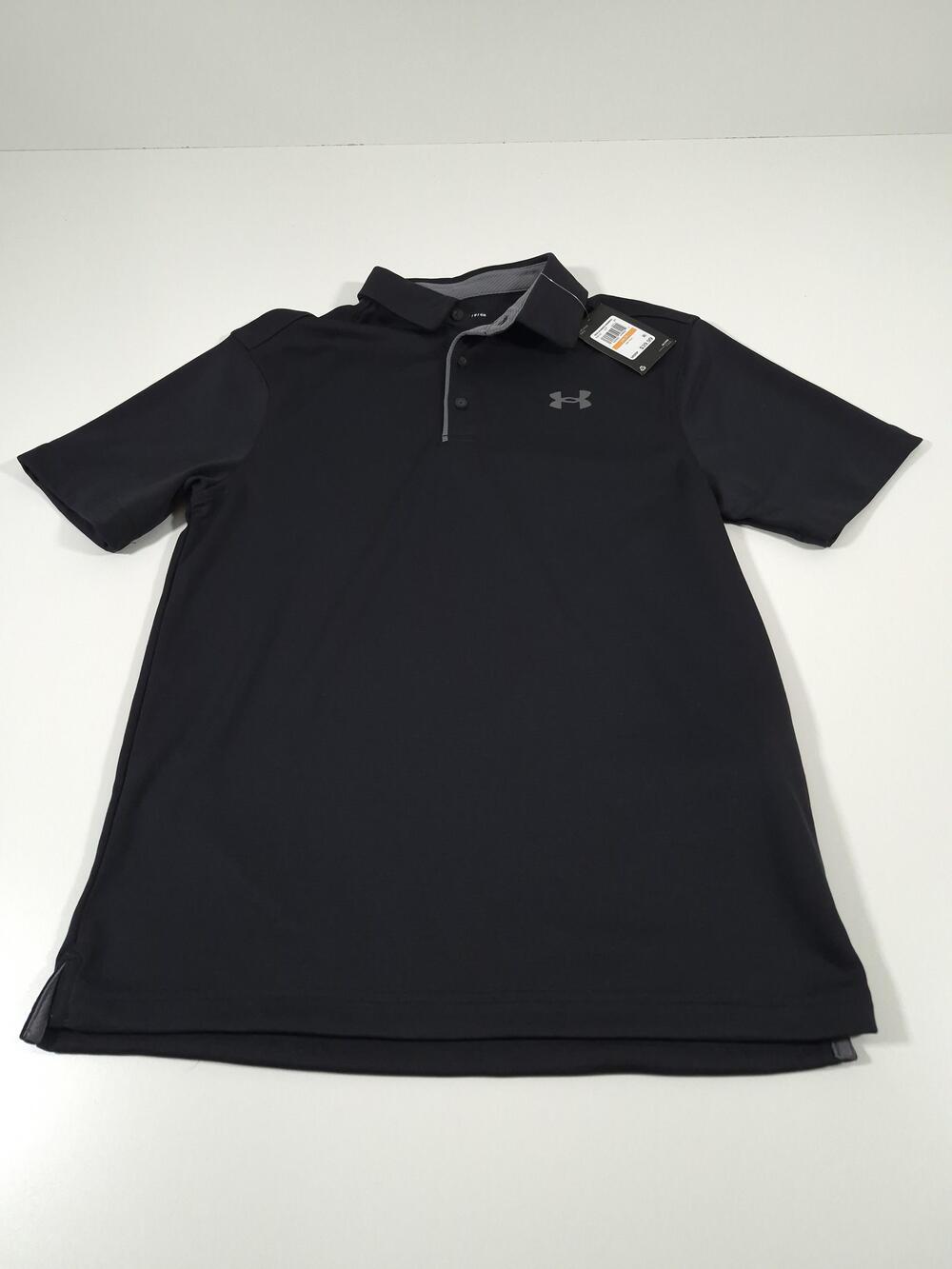 Under Armour Tech Polo Shirt Mens S Black Solid Jersey Tagless Golf Performance